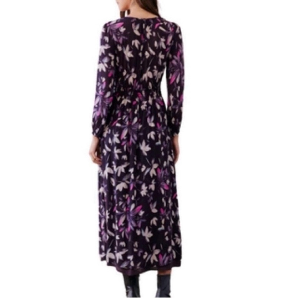 💜 NWT! BELLA DAHL Plum Floral Long Sleeves Smocked Back Maxi Dress - Size Medium - Picture 4 of 8